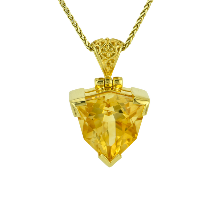 Trillion Citrine Pendant, set in Sterling Silver plated in Yellow Gold