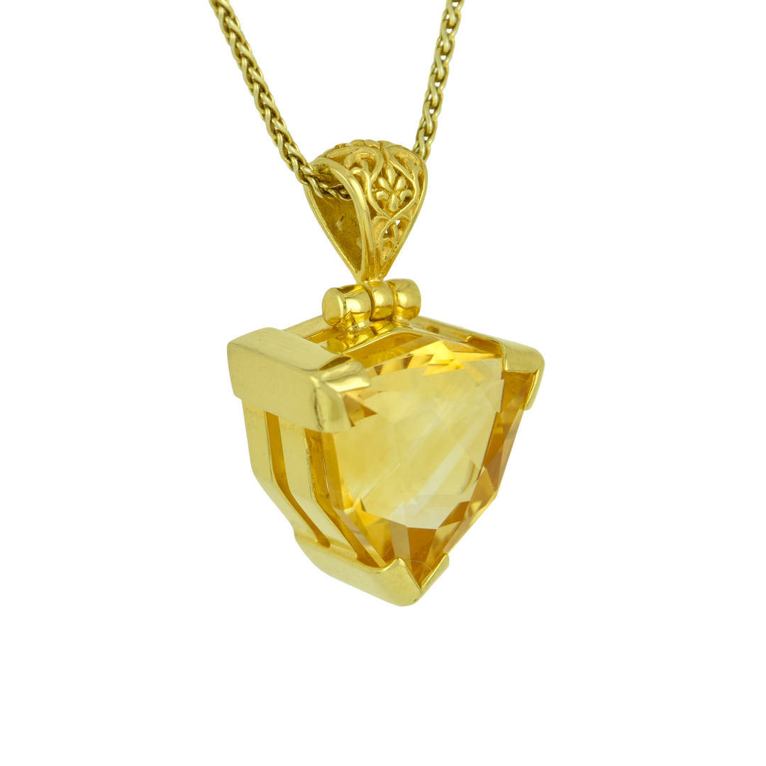 Trillion Citrine Pendant, set in Sterling Silver plated in Yellow Gold