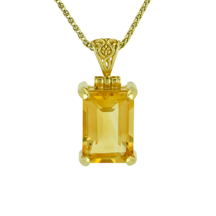Emerald Cut Citrine Pendant, set in Sterling Silver plated in Yellow Gold