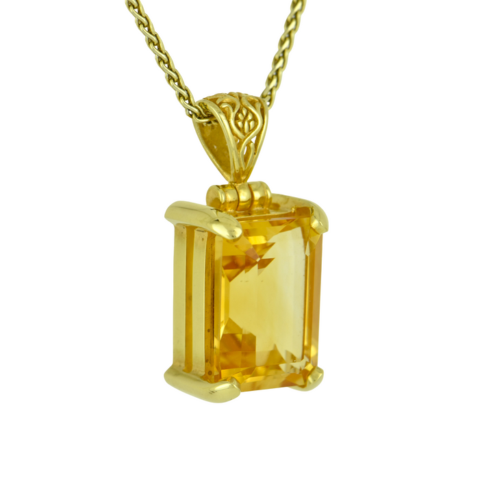 Emerald Cut Citrine Pendant, set in Sterling Silver plated in Yellow Gold