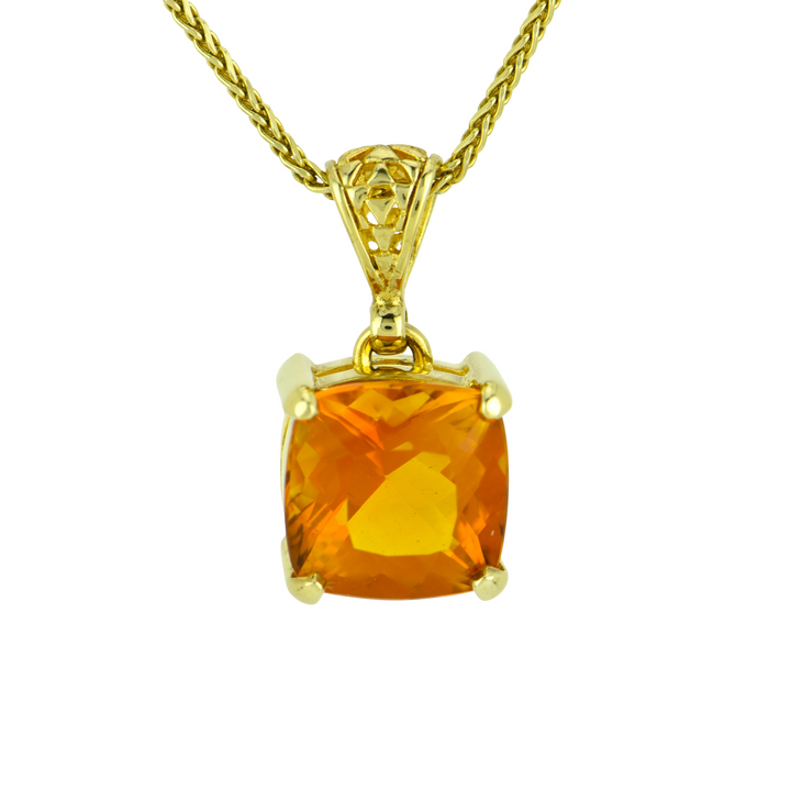 Cushion Cut Citrine Pendant, set in Sterling Silver plated in Yellow Gold