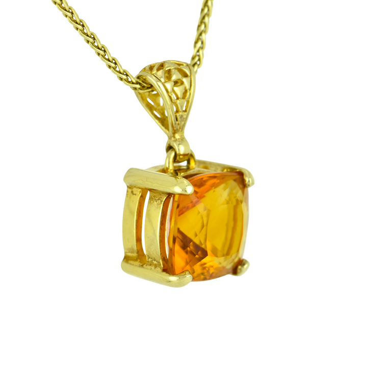 Cushion Cut Citrine Pendant, set in Sterling Silver plated in Yellow Gold