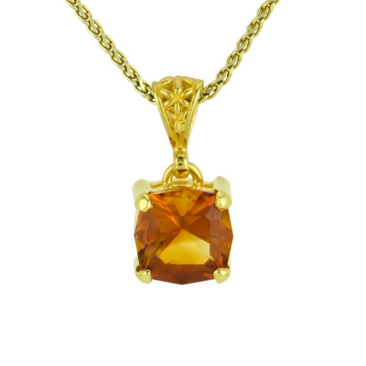 Cushion Cut Citrine Pendant, set in Sterling Silver plated in Yellow Gold