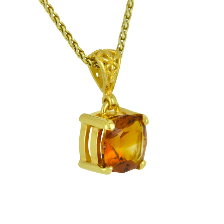 Cushion Cut Citrine Pendant, set in Sterling Silver plated in Yellow Gold