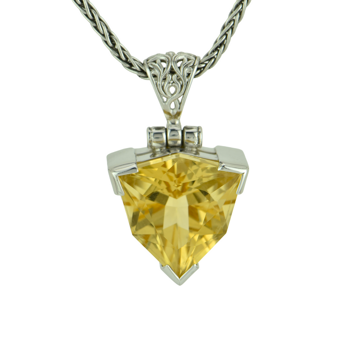 Trillion Citrine Pendant, set in Sterling Silver plated in White Rhodium