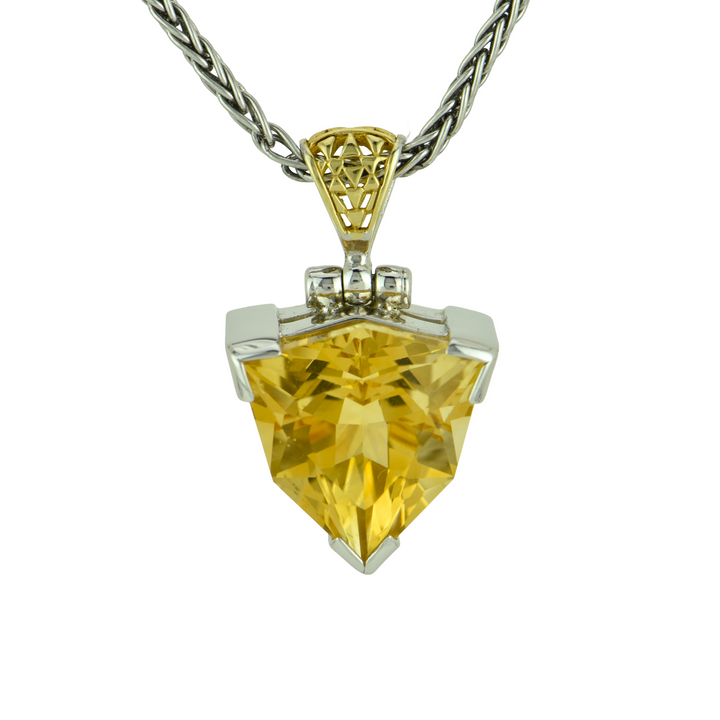 Trillion Citrine Pendant, set in Sterling Silver plated in White Rhodium