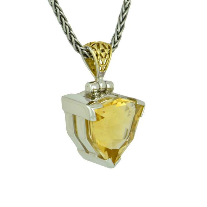 Trillion Citrine Pendant, set in Sterling Silver plated in White Rhodium