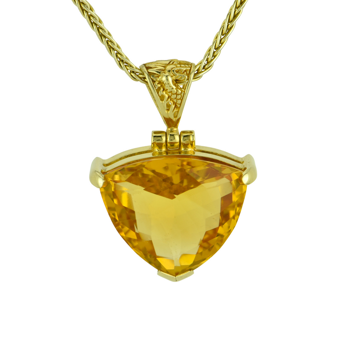 Trillion Citrine Pendant, set in Sterling Silver plated in Yellow Gold
