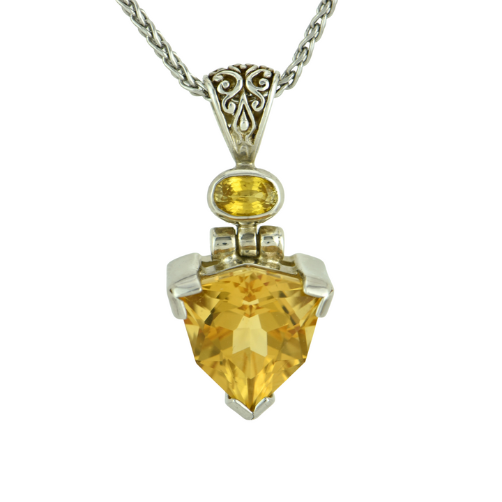 Trillion Citrine Pendant, set in Sterling Silver plated in White Rhodium