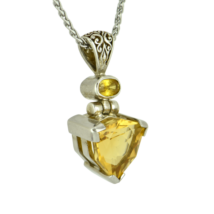 Trillion Citrine Pendant, set in Sterling Silver plated in White Rhodium