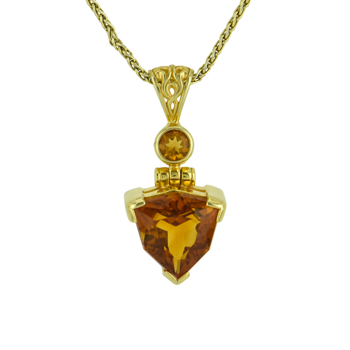 Trillion Citrine Pendant, set in Sterling Silver plated in Yellow Gold
