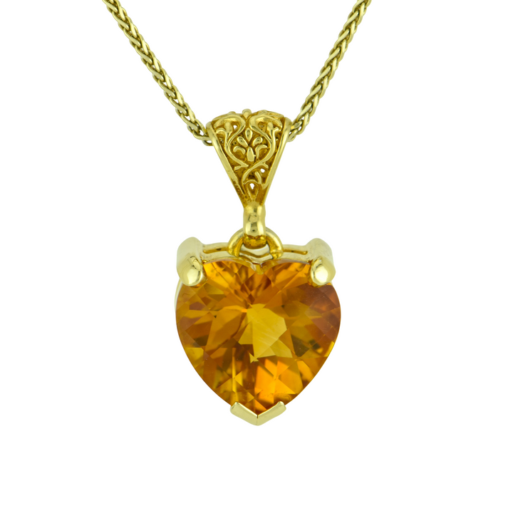 Heart-Shaped Citrine Pendant, set in Sterling Silver plated in Yellow Gold
