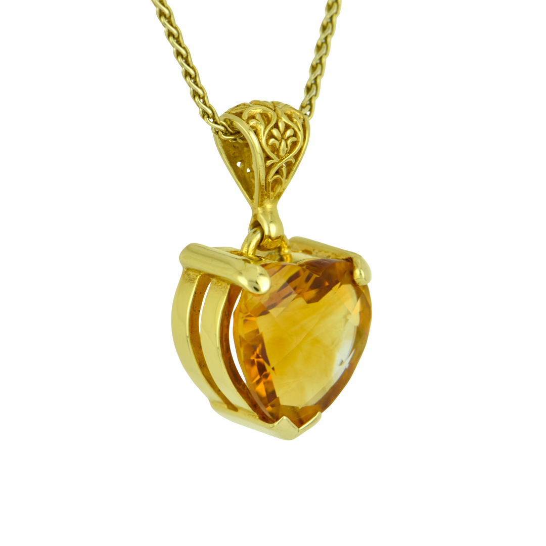 Heart-Shaped Citrine Pendant, set in Sterling Silver plated in Yellow Gold