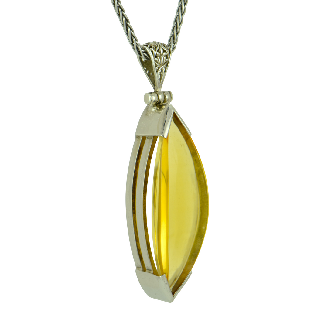 Citrine Pendant, set in Sterling Silver plated in White Rhodium