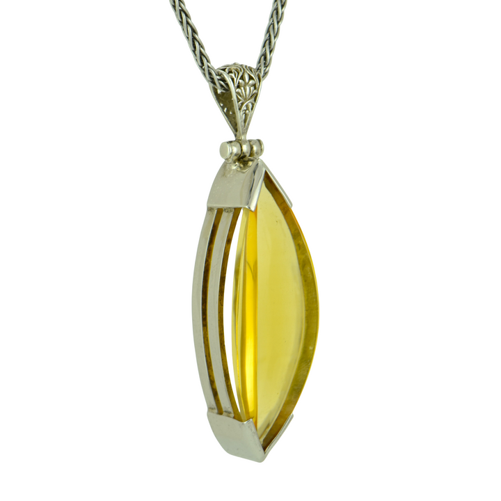 Citrine Pendant, set in Sterling Silver plated in White Rhodium