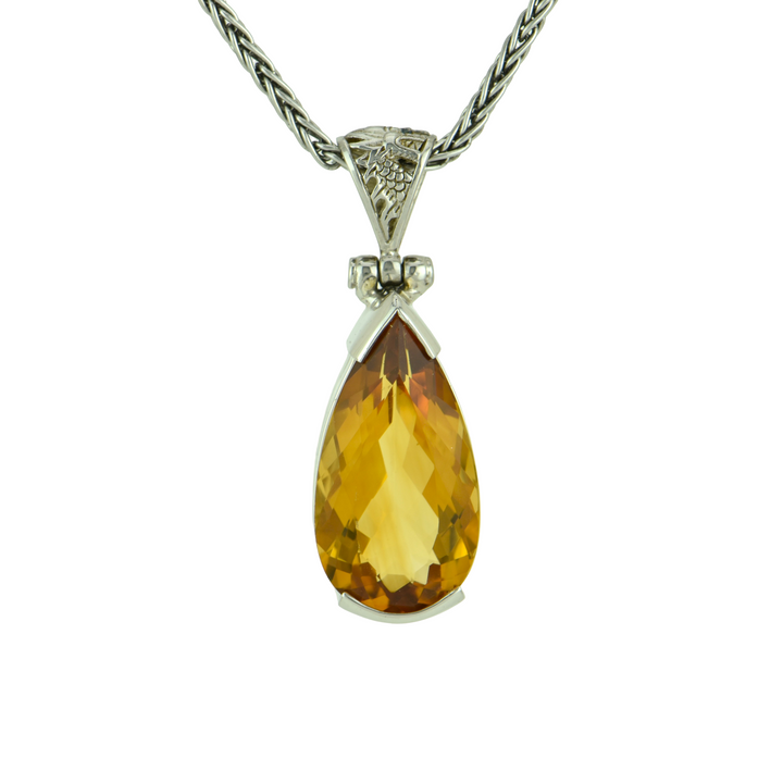 Pear Cut Citrine Pendant, set in Sterling Silver plated in Yellow Gold