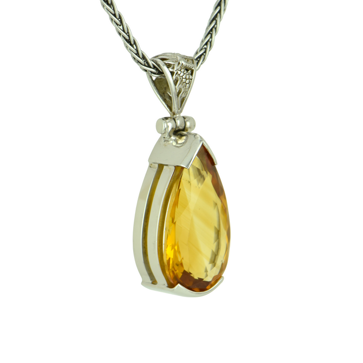 Pear Cut Citrine Pendant, set in Sterling Silver plated in Yellow Gold