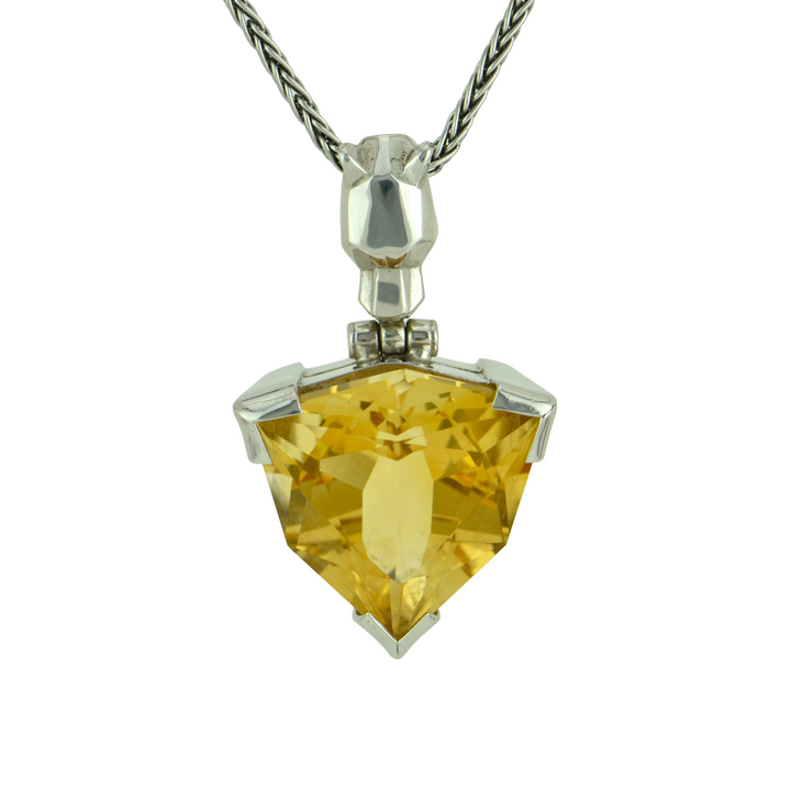 Trillion Citrine Pendant, set in Sterling Silver plated in White Rhodium