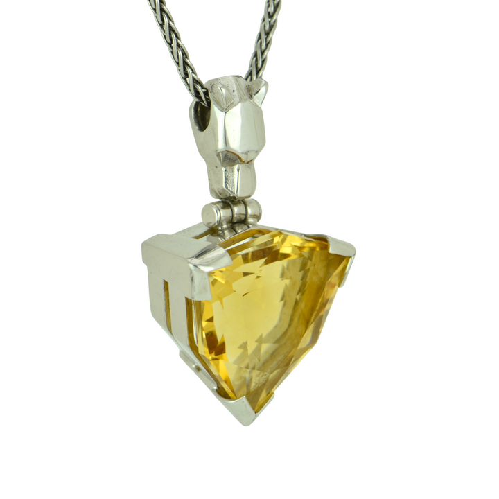 Trillion Citrine Pendant, set in Sterling Silver plated in White Rhodium