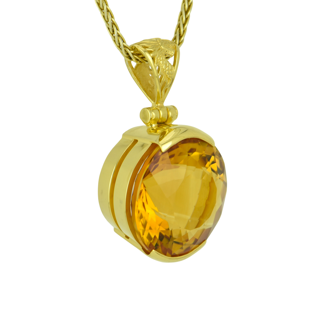 Round Citrine Pendant, set in Sterling Silver plated in Yellow Gold