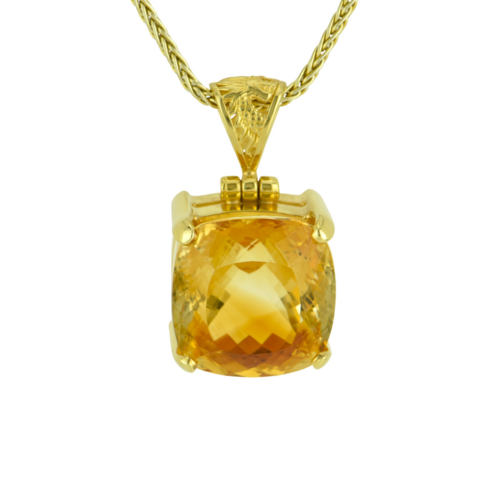 Cushion Cut Citrine Pendant, set in Sterling Silver plated in Yellow Gold