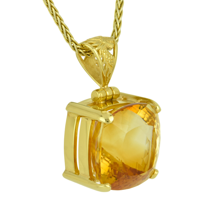 Cushion Cut Citrine Pendant, set in Sterling Silver plated in Yellow Gold
