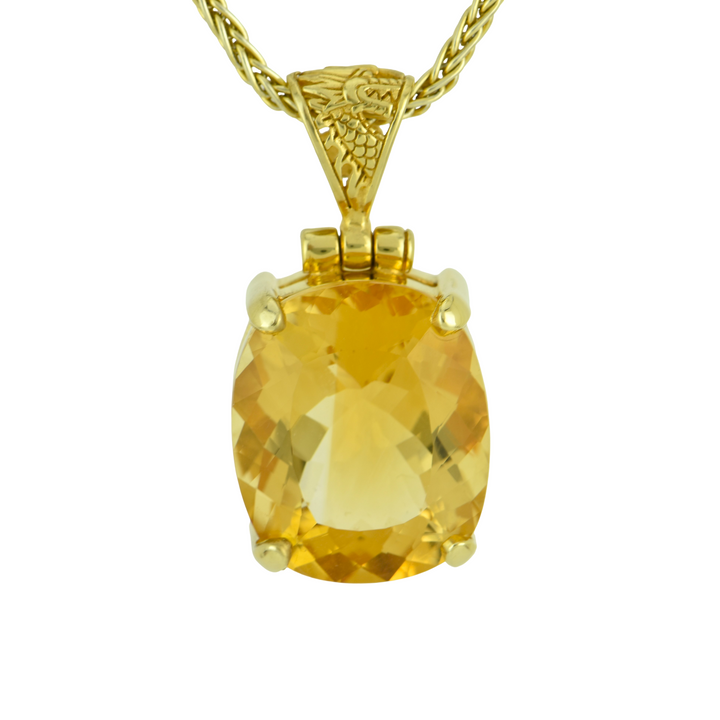 Emerald Cut Citrine Pendant, set in Sterling Silver plated in Yellow Gold