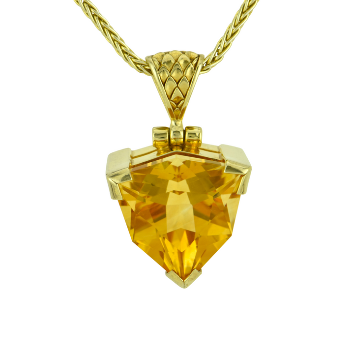 Trillion Citrine Pendant, set in Sterling Silver plated in Yellow Gold