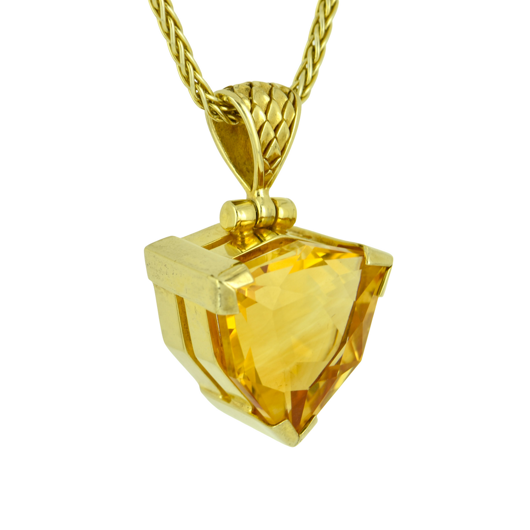 Trillion Citrine Pendant, set in Sterling Silver plated in Yellow Gold
