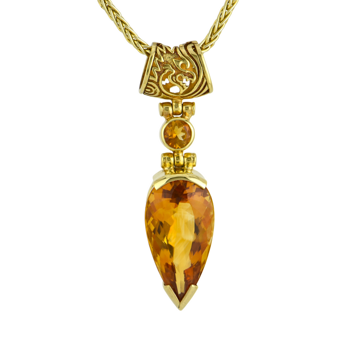Pear Cut Citrine Pendant, set in Sterling Silver plated in Yellow Gold