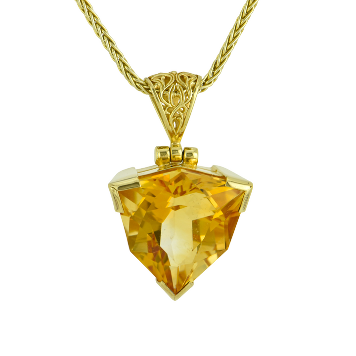 Trillion Citrine Pendant, set in Sterling Silver plated in Yellow Gold