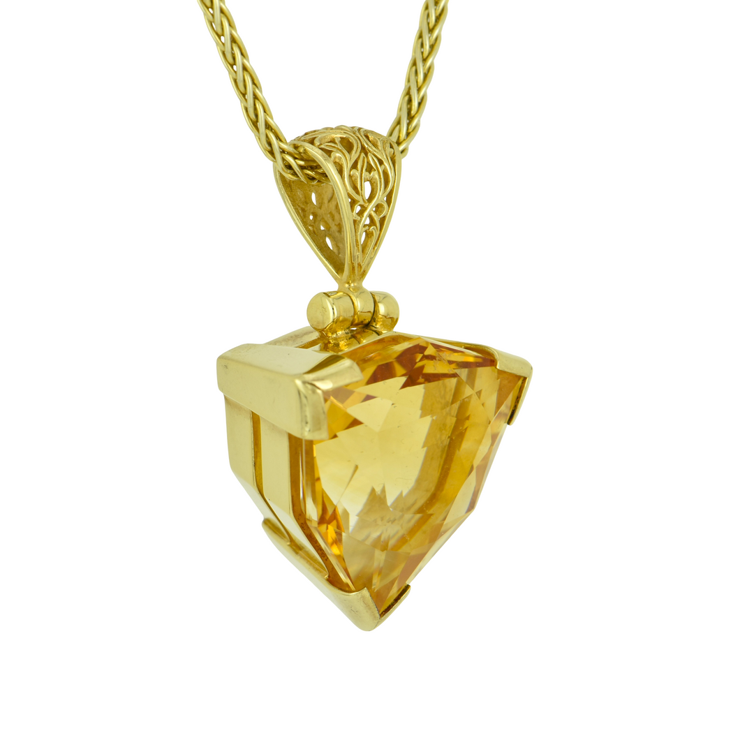Trillion Citrine Pendant, set in Sterling Silver plated in Yellow Gold
