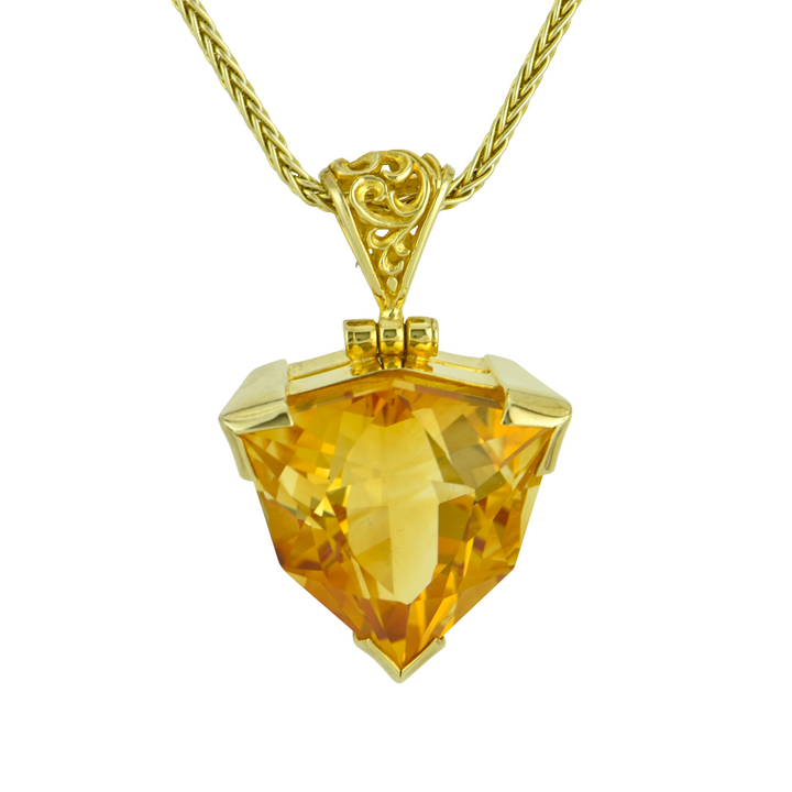 Trillion Citrine Pendant, set in Sterling Silver plated in Yellow Gold