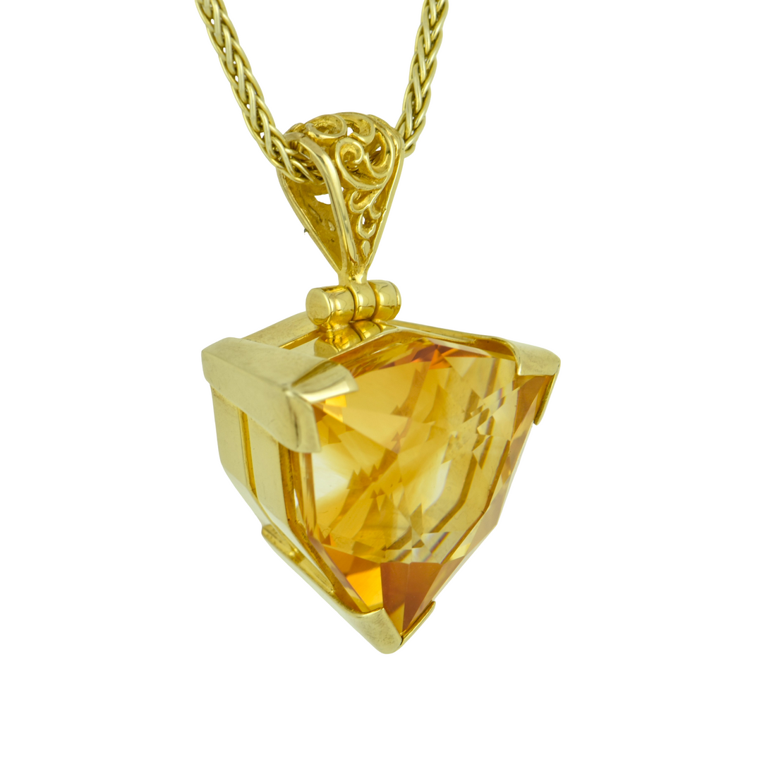 Trillion Citrine Pendant, set in Sterling Silver plated in Yellow Gold