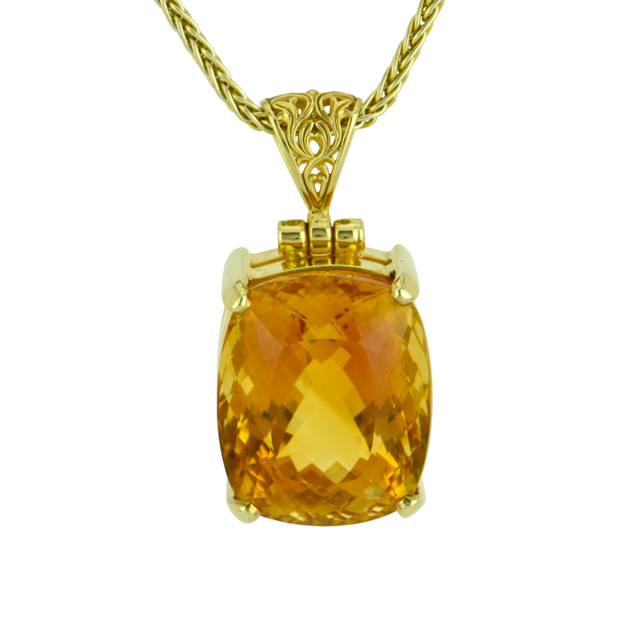 Emerald Cut Citrine Pendant, set in Sterling Silver plated in Yellow Gold