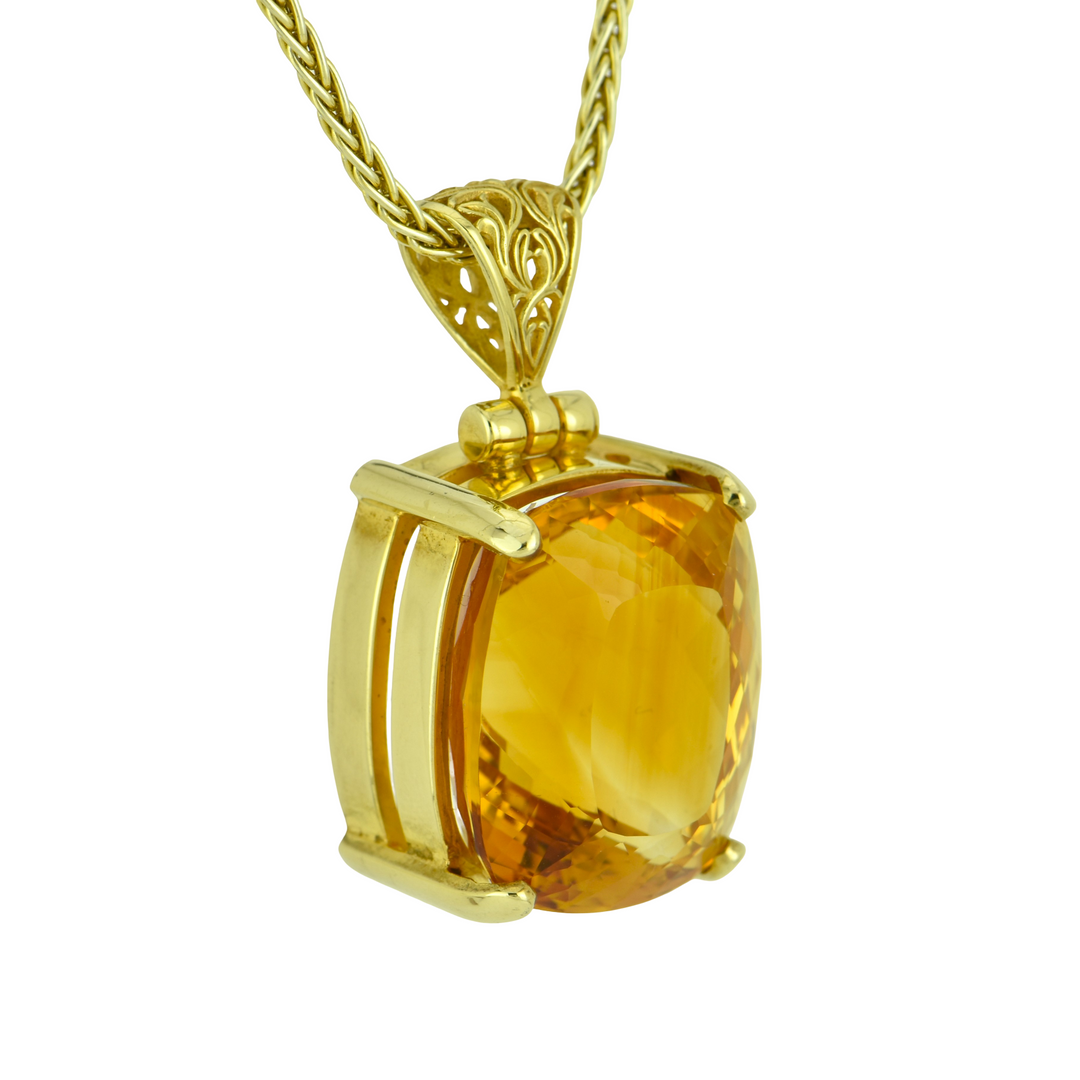 Emerald Cut Citrine Pendant, set in Sterling Silver plated in Yellow Gold