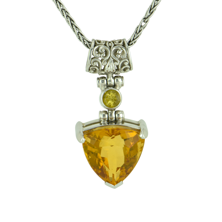 Trillion Citrine Pendant, set in Sterling Silver plated in White Rhodium