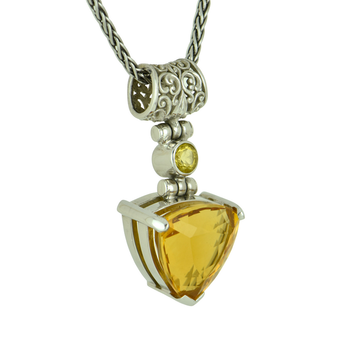 Trillion Citrine Pendant, set in Sterling Silver plated in White Rhodium