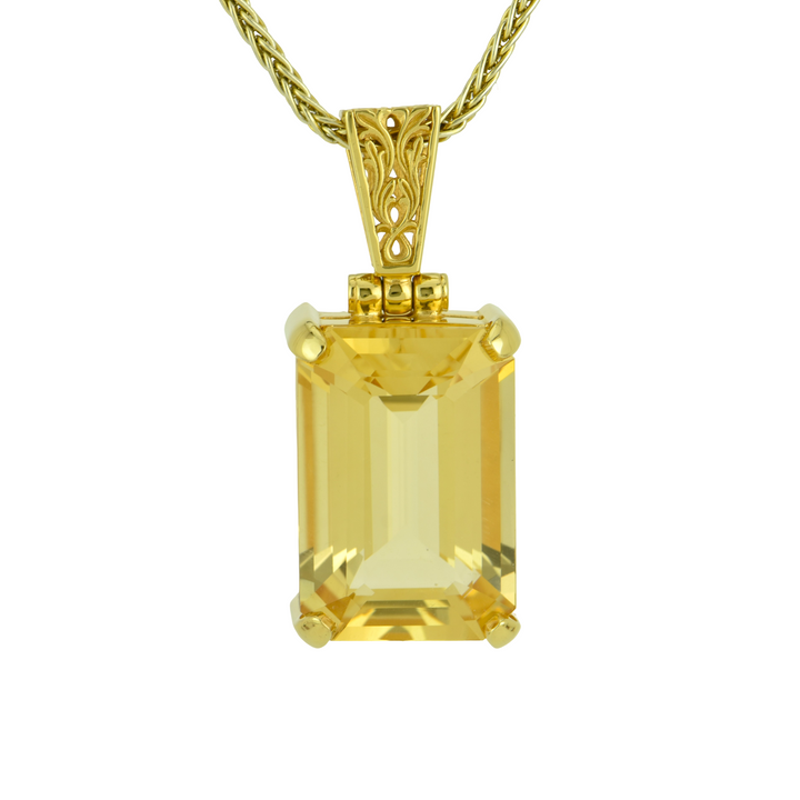 Emerald Cut Citrine Pendant, set in Sterling Silver plated in Yellow Gold