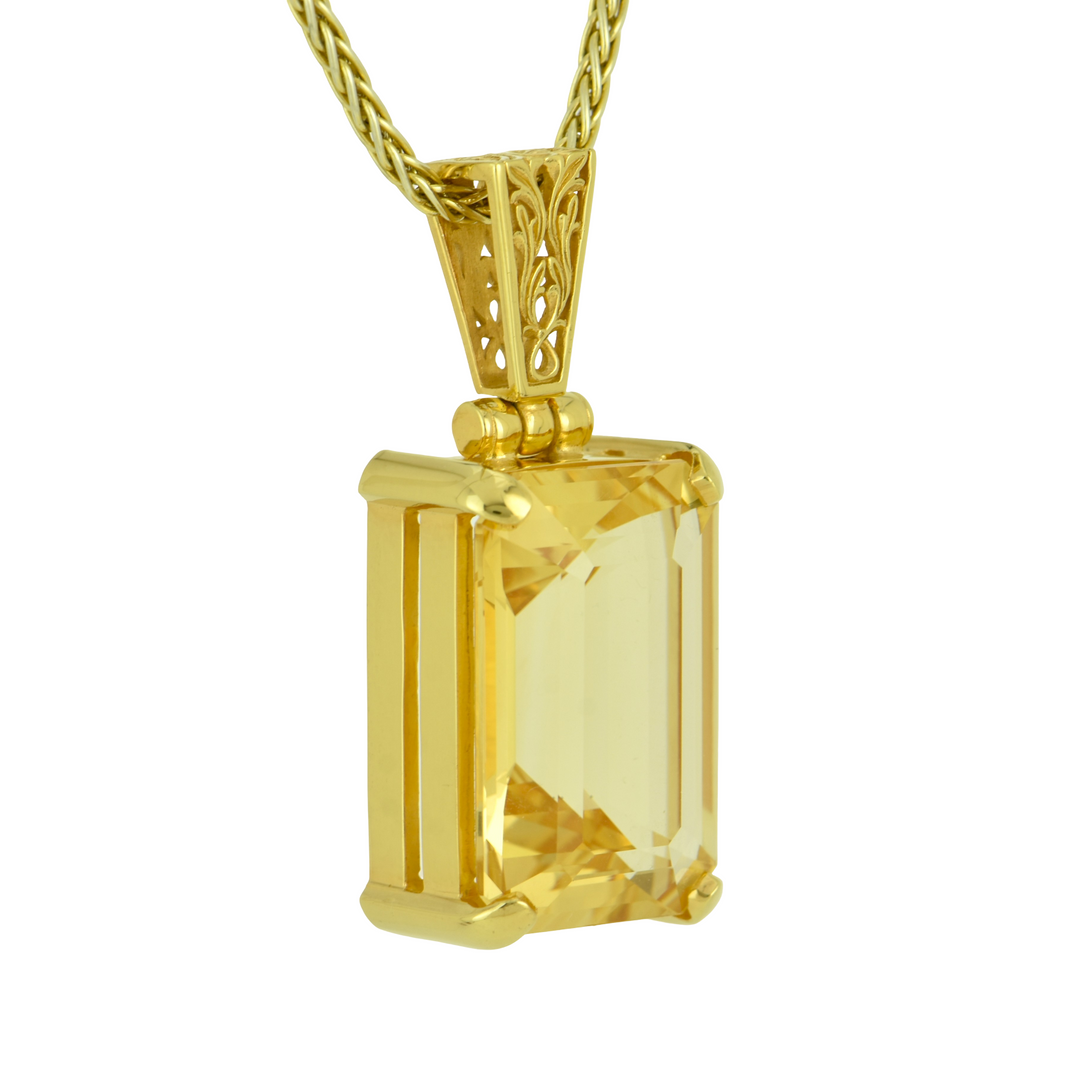 Emerald Cut Citrine Pendant, set in Sterling Silver plated in Yellow Gold