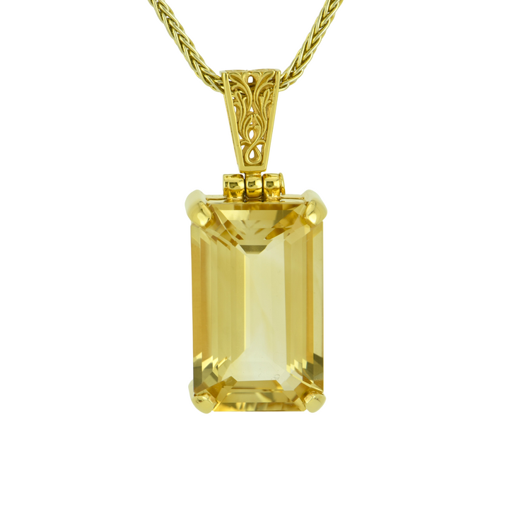 Emerald Cut Citrine Pendant, set in Sterling Silver plated in Yellow Gold