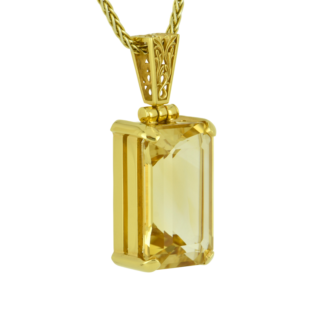 Emerald Cut Citrine Pendant, set in Sterling Silver plated in Yellow Gold