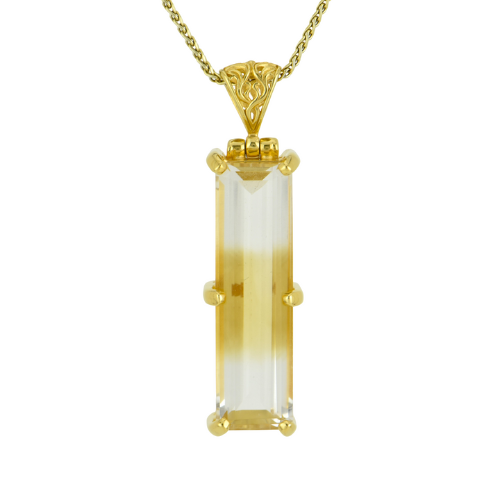 Emerald Cut Citrine Pendant, set in Sterling Silver plated in Yellow Gold