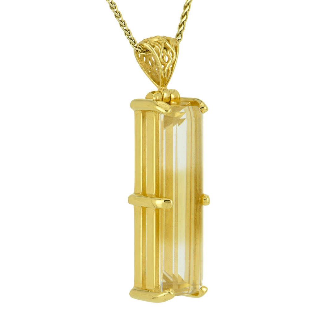 Emerald Cut Citrine Pendant, set in Sterling Silver plated in Yellow Gold