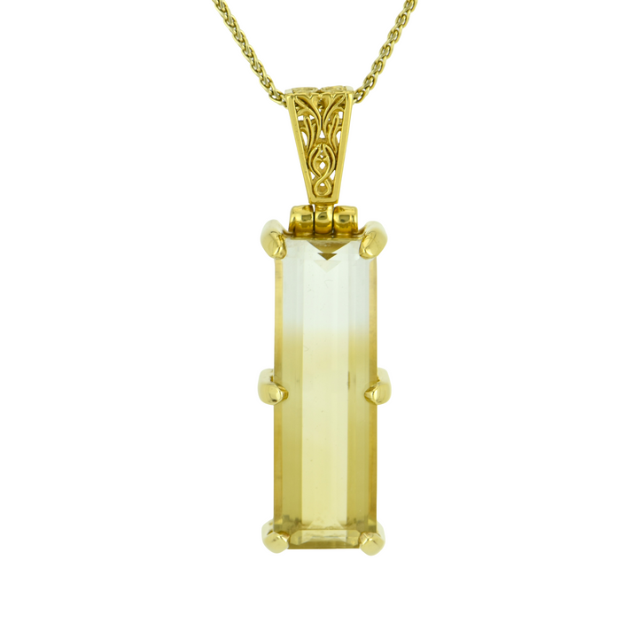 Emerald Cut Citrine Pendant, set in Sterling Silver plated in Yellow Gold