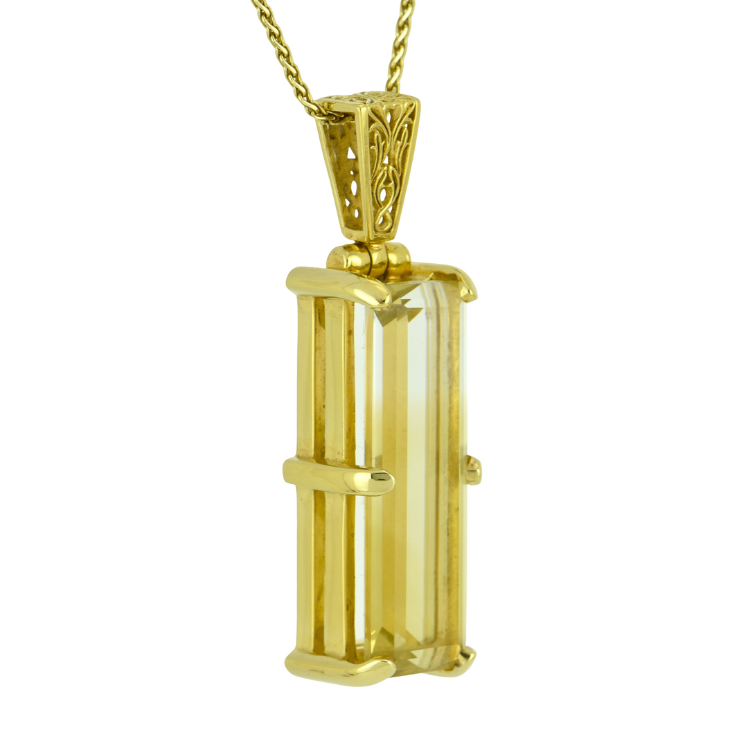 Emerald Cut Citrine Pendant, set in Sterling Silver plated in Yellow Gold