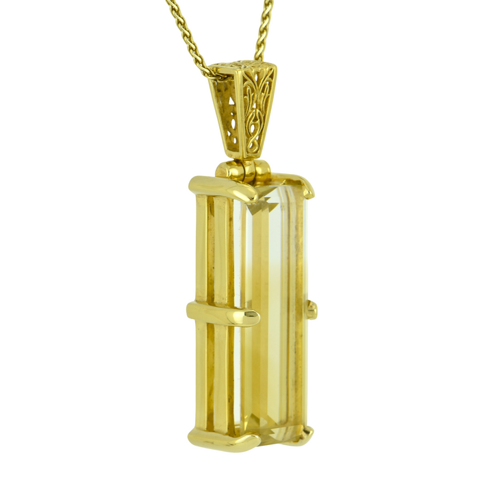 Emerald Cut Citrine Pendant, set in Sterling Silver plated in Yellow Gold