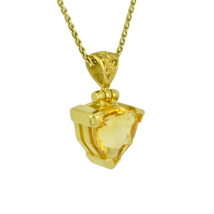 Trillion Citrine Pendant, set in Sterling Silver plated in Yellow Gold