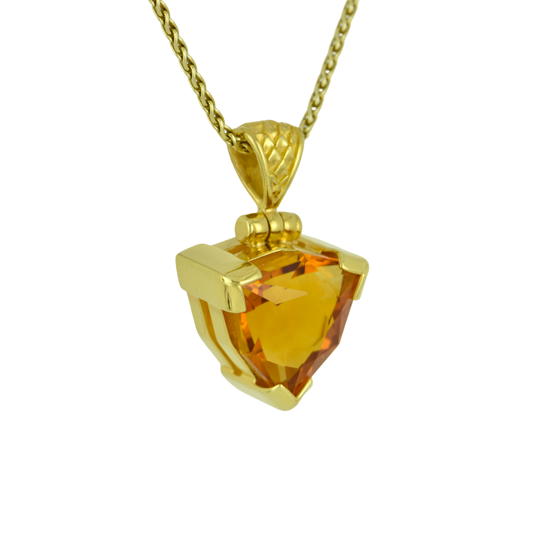 Trillion Citrine Pendant, set in Sterling Silver plated in Yellow Gold