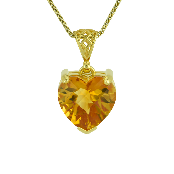 Heart-Shaped Citrine Pendant, set in Sterling Silver plated in Yellow Gold